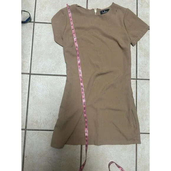Lulus Shift and Shout Nude Color Shift Dress, Small Lined short sleeve zip back - Picture 8 of 8